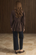 Tie-Waist Button-Down Ruffle Shirt