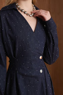 Stone-Embellished Fitted Waist Dress
