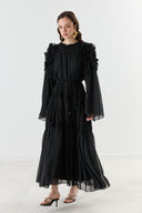 Bianca Ruffle-Shoulder Chiffon Dress
