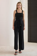 Bias-Tie Short Wide-Leg Linen Trousers