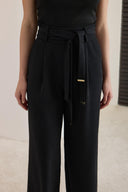 Bias-Tie Short Wide-Leg Linen Trousers