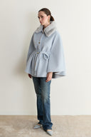 Blasro Faux Fur Trimmed Long Poncho