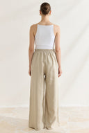Wide-Leg Pleated Linen Trousers