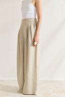 Wide-Leg Pleated Linen Trousers
