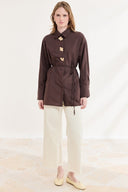 Brooch-Detail Cuff Dacron Shirt