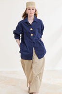 Brooch Detailed Dacron Shirt with Cuffs