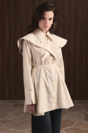 Oversized Collar Plaid Trimmed Dacron Shirt