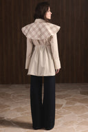Oversized Collar Plaid Trimmed Dacron Shirt