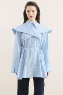 Oversized Collar Plaid Trimmed Dacron Shirt