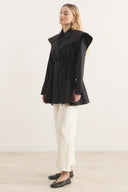 Oversized Collar Plaid Trimmed Dacron Shirt