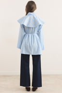 Oversized Collar Plaid Trimmed Dacron Shirt