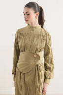 Gathered Half-Placket Voile Dress