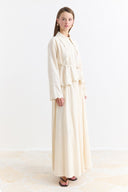 Cuffed Embroidered Detail Linen Skirt Set