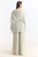 Shoulder Pleat Detail Yoryo Chiffon Pants Set