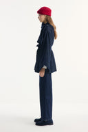 Zippered Denim Jacket with Shawl Collar Detail