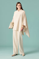 Collar Detail Wide Sleeve Knit Set with Trousers