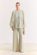 Cross-Cape Detail Yoryo Chiffon Pants Set