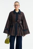 Collared Waxed-Look Plaid Parka