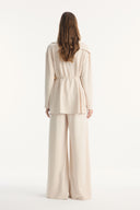 Shawl Collar Belted Ribbed Trouser Set