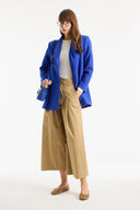Dart Detail Belted Blazer Jacket - royal blue