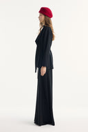 Shawl Collar Belted Ribbed Trouser Set