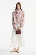 Ethnic Patterned Jacket with Collar Bow and Gold Buttons