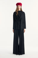 Shawl Collar Belted Ribbed Trouser Set