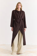 Draped Abaya Dress with Padded Shoulders and Wrap Closure