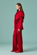 Knit Pants Set with Shawl Detail
