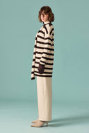Scarf-Detail Striped Knitted Cardigan
