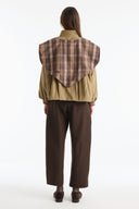 Plaid Shawl Detail Epaulet Stand-Up Collar Jacket - Khaki