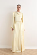 Cavin Belted Ruched Chain Satin Dress