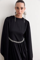 Cavin Ruched Chain-Strap Satin Dress