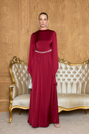 Cavin Belted Ruched Chain-Detail Satin Dress