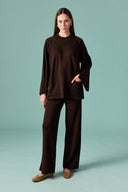 Scarf-Detailed Knitted Trousers Set