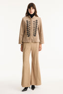 Suede-Look Jacket with Piping Detail