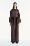 Wide Collar Trimmed Wide-Leg Trouser Set