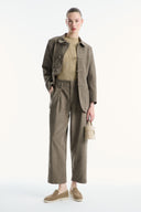 Velvet-Look Front Pleat Diagonal Jacket