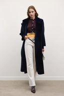 Notched Lapel Long Goldfox Wool Coat