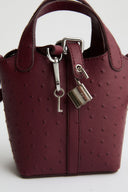 Lock Detail Faux Leather Bag - Burgundy