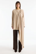Shoulder Drape Detail Belted Jacket - Beige
