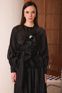 Skirt Set with Flower Buckle and Tie Detail