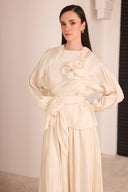 Skirt Set with Flower Buckle and Lace-Up Detail