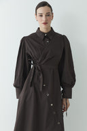 Snap-Button Detail Compact Satin Dress