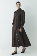 Snap-Button Detail Compact Satin Dress