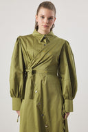 Snap-Button Detail Compact Satin Dress