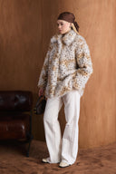 Snap-Button Patterned Fur Coat