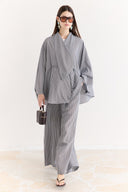 Jacket Collar Striped Trouser Set