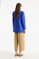 Dart Detail Belted Blazer Jacket - royal blue