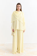 Shoulder Pleat Detail Yoryo Chiffon Pants Set